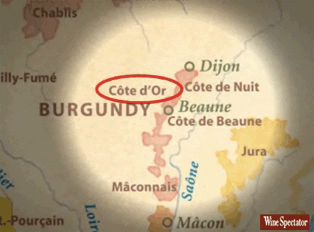 Map of cote d'Or, Burgundy